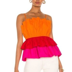 Milly Naomi tiered ruffle poplin top. Watermelon Size Large New with tags